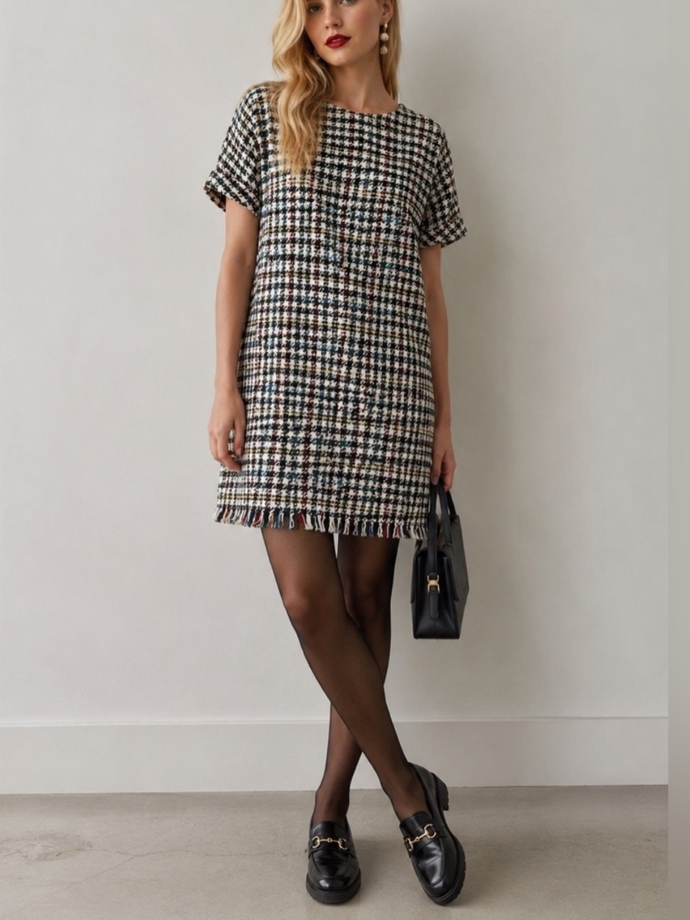 Zara Multi-Color Checked Mini Shift Dress